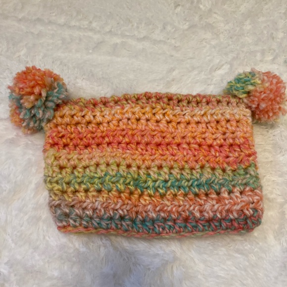FUNKY chunky RAINBOW COLOR square adult hat with pompom - Picture 1 of 3